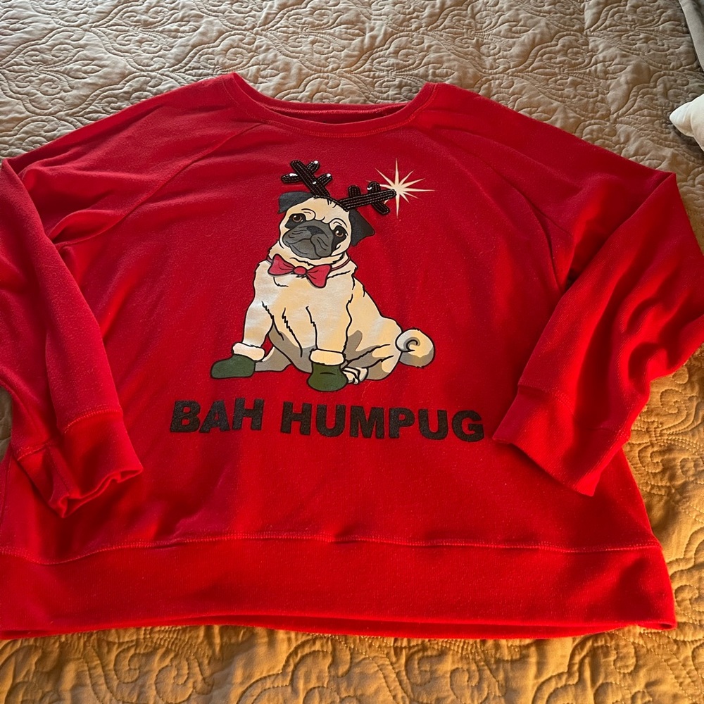 CUTEST HOLIDAY SPECIAL!! Bah Humpug Red Holiday Sweatshirt Joe Boxer 2X 🎄